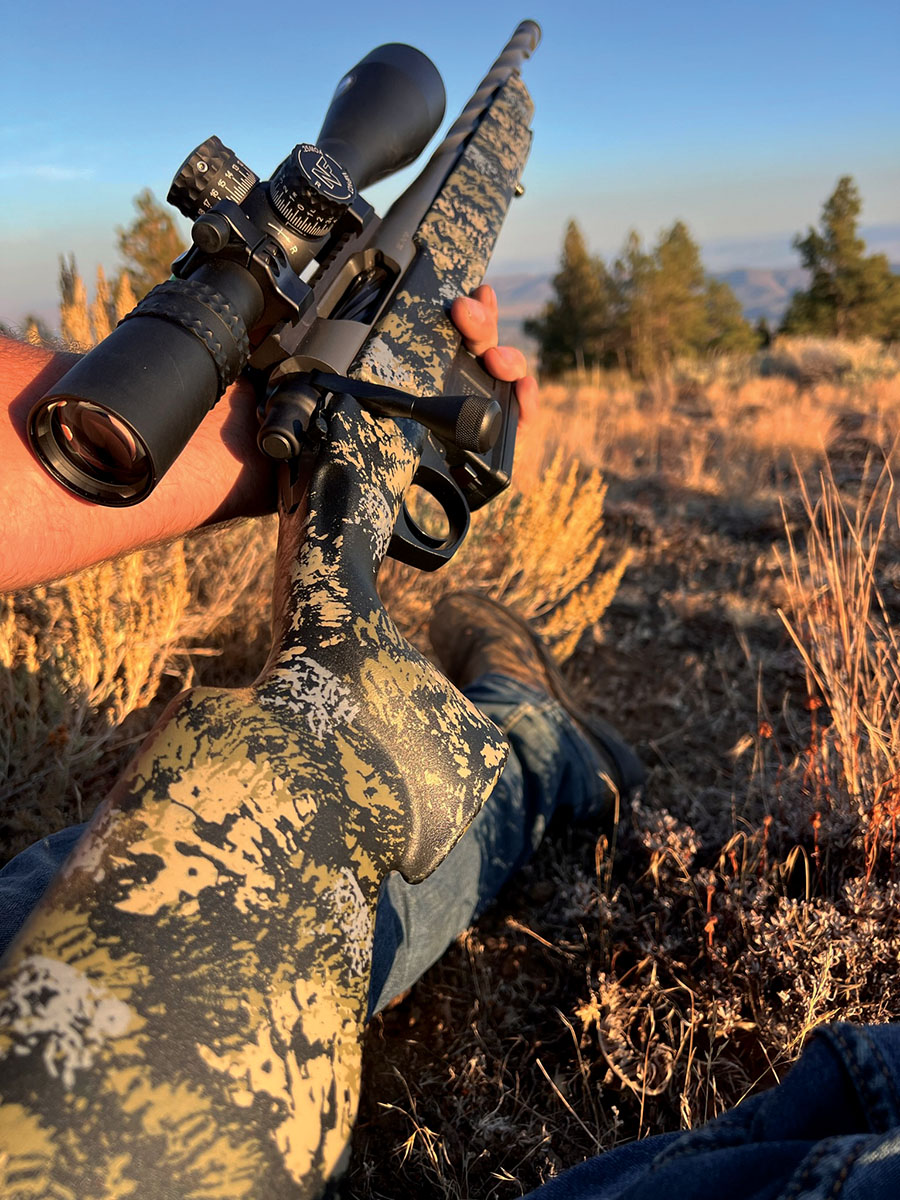 Zak out calling coyotes at one of his favorite spots. With the Horizon Vandel X with an 18-inch barrel. The scope hunting with is a NightForce Optic NXS 5.5x22x 50mm.